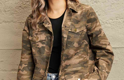 Double Take Camouflage Snap Down Jacket - Hey Love Boutique