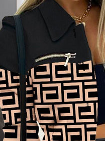 Printed Button Up Zip Detail Jacket - Hey Love Boutique