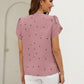 Heart Print Notched Petal Sleeve Blouse - Hey Love Boutique