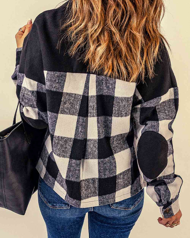 Plaid Button-UpJacket with Pockets - Hey Love Boutique