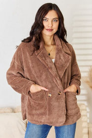 Double Breasted Fuzzy Coat - Hey Love Boutique