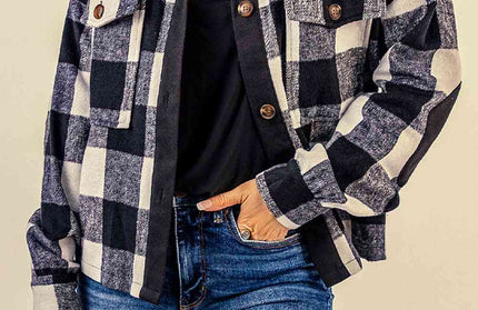 Plaid Button-UpJacket with Pockets - Hey Love Boutique