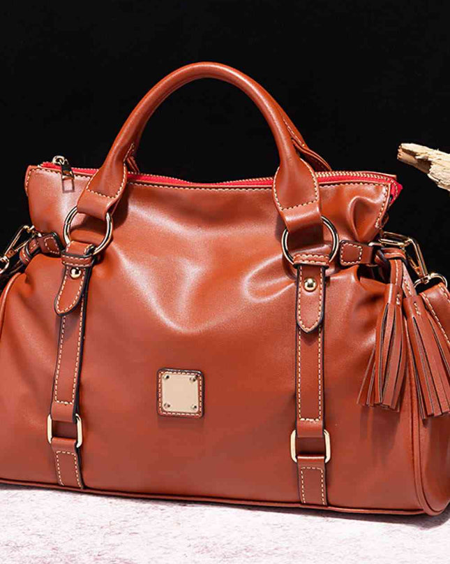 Leather Handbag with Tassels
