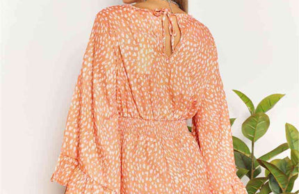 Double Take Printed Flare Sleeve Romper