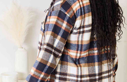 Plaid Button Shirt Jacket with Breast Pockets - Hey Love Boutique
