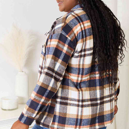 Plaid Button Shirt Jacket with Breast Pockets