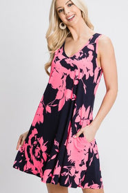 Floral V-Neck Tank Dress with Pockets - Hey Love Boutique