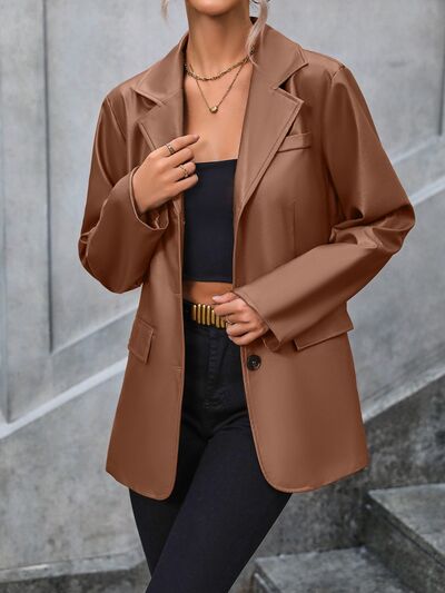 Pocketed Button Up Blazer - Hey Love Boutique