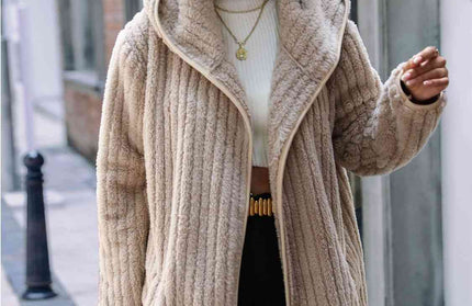 Open Front Ribbed Hooded Coat