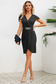 Ruched Surplice Cap Sleeve Mini Dress - Hey Love Boutique