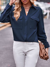 Pocketed Button Up Shirt - Hey Love Boutique