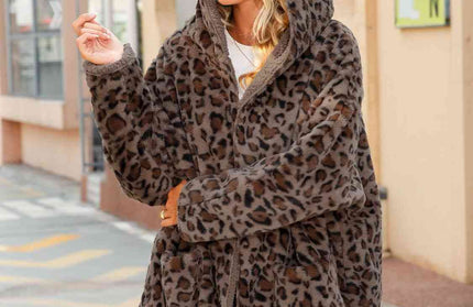 Leopard Hooded Coat with Pockets - Hey Love Boutique