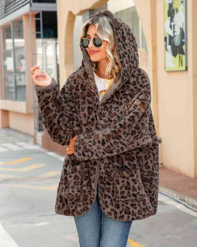 Leopard Hooded Coat with Pockets - Hey Love Boutique