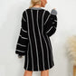 Striped V-Neck Long Sleeve Mini Dress - Hey Love Boutique