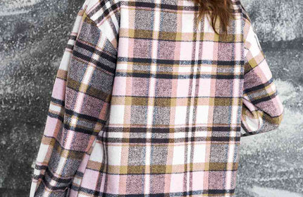 Plaid Button Shirt Jacket with Breast Pockets