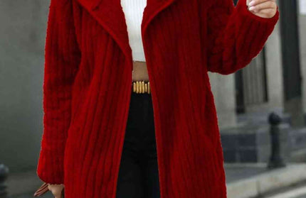 Open Front Ribbed Hooded Coat
