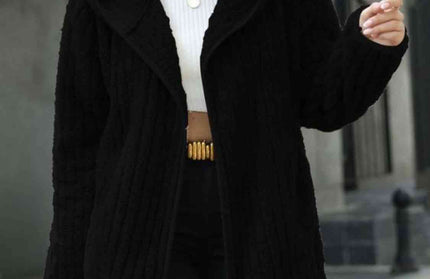 Open Front Ribbed Hooded Coat