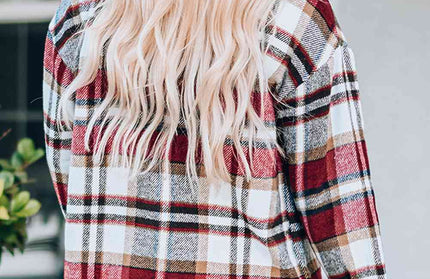Plaid Button Shirt Jacket with Breast Pockets