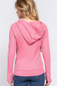 Waffle Knit Drawstring Zip Up Hoodie - Hey Love Boutique