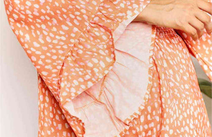 Double Take Printed Flare Sleeve Romper