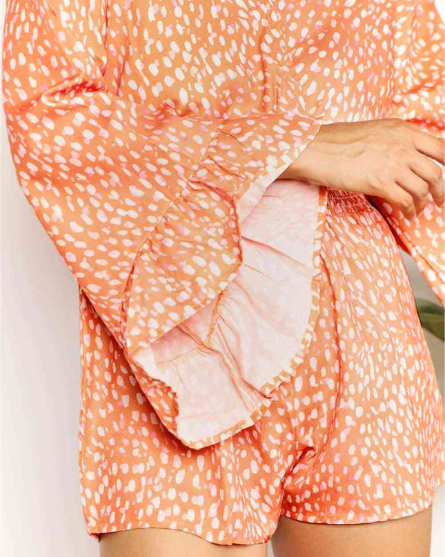 Double Take Printed Flare Sleeve Romper
