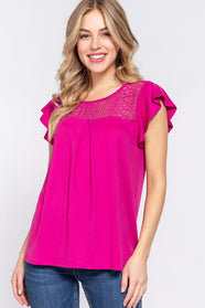 Ruffle Lace Detail Knit Top - Hey Love Boutique
