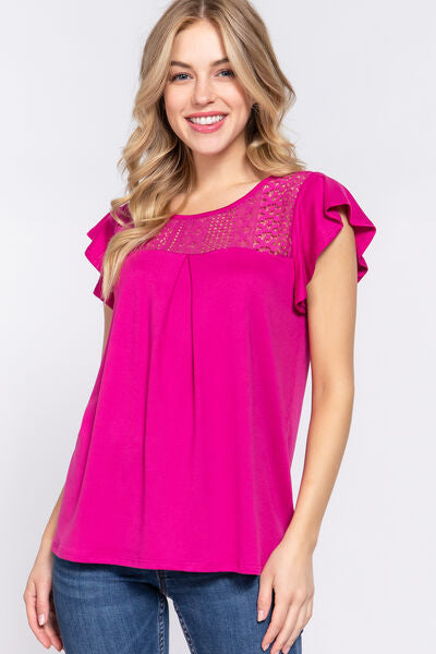 Ruffle Lace Detail Knit Top - Hey Love Boutique
