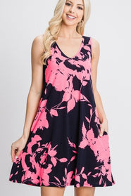 Floral V-Neck Tank Dress with Pockets - Hey Love Boutique