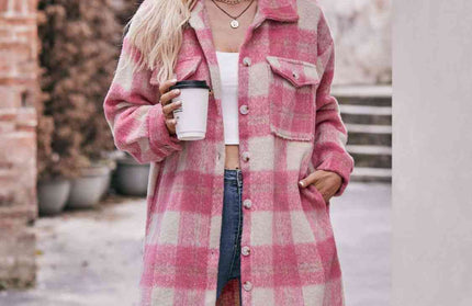 Plaid Dropped Shoulder Slit Coat