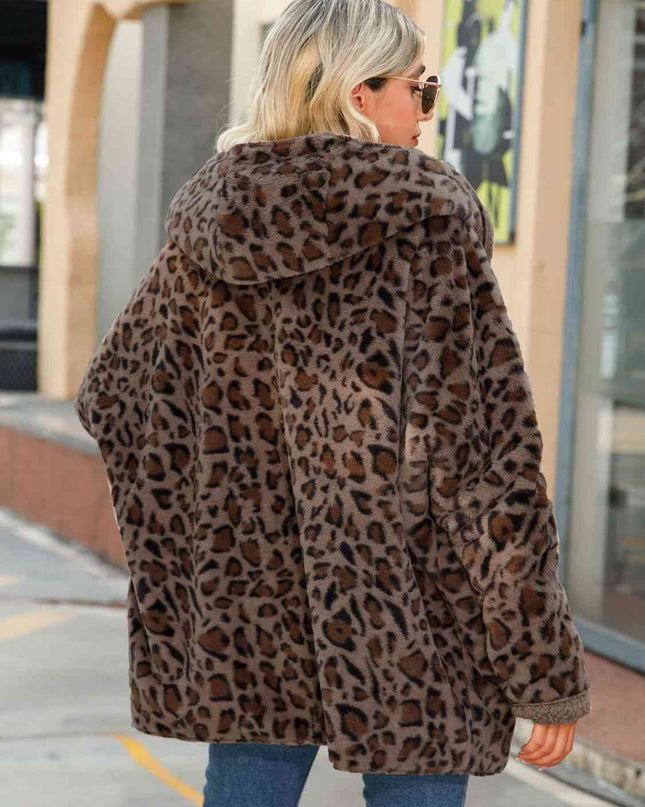 Leopard Hooded Coat with Pockets - Hey Love Boutique