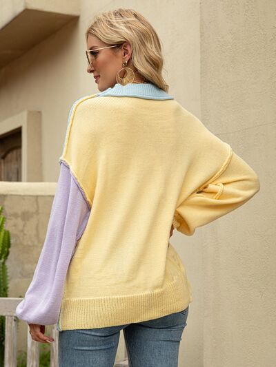 Block  Shoulder Sweater - Hey Love Boutique