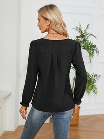 Notched Flounce Sleeve Blouse - Hey Love Boutique