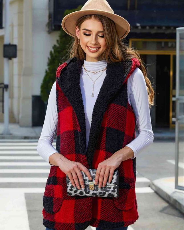 Plaid Hooded Vest - Hey Love Boutique