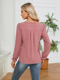 Notched Flounce Sleeve Blouse - Hey Love Boutique