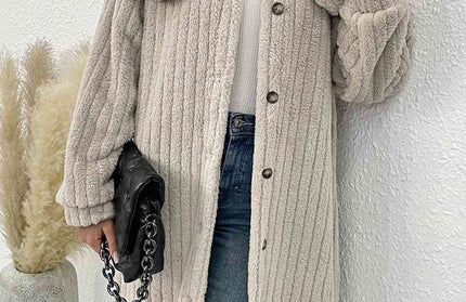 Collared Neck Drop Shoulder Coat - Hey Love Boutique