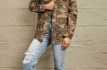 Double Take Camouflage Snap Down Jacket - Hey Love Boutique