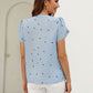 Heart Print Notched Petal Sleeve Blouse - Hey Love Boutique