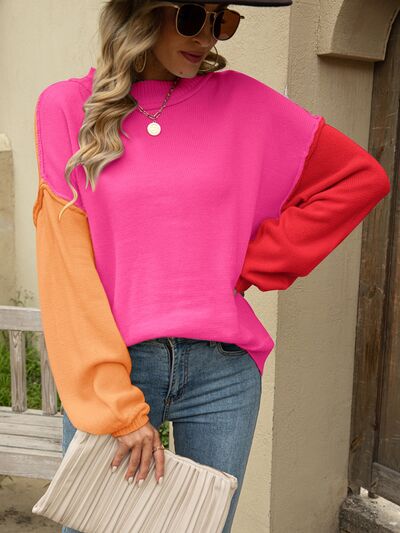 Block  Shoulder Sweater - Hey Love Boutique