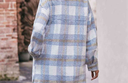 Plaid Dropped Shoulder Slit Coat