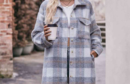 Plaid Dropped Shoulder Slit Coat