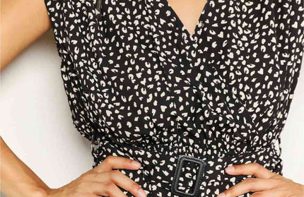 Double Take Animal Print Belted Romper