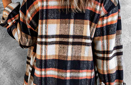 Plaid Button Shirt Jacket with Breast Pockets