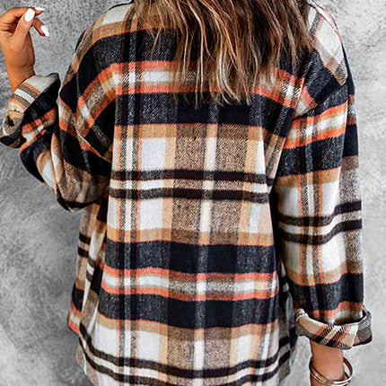 Plaid Button Shirt Jacket with Breast Pockets