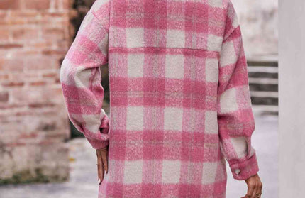 Plaid Dropped Shoulder Slit Coat