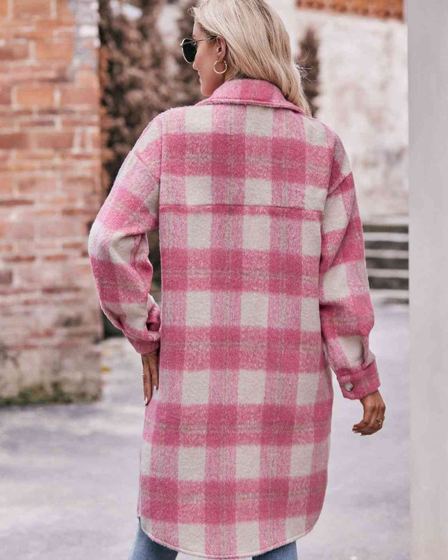 Plaid Dropped Shoulder Slit Coat