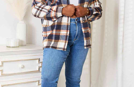 Plaid Button Shirt Jacket with Breast Pockets - Hey Love Boutique