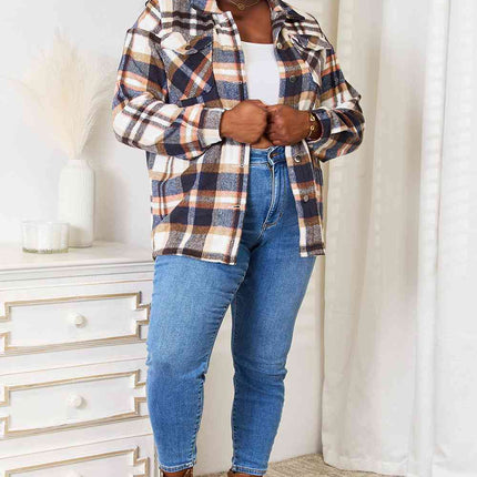 Plaid Button Shirt Jacket with Breast Pockets