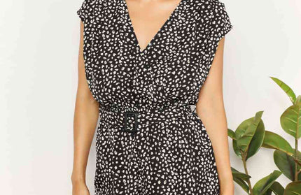 Double Take Animal Print Belted Romper