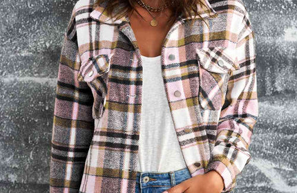 Plaid Button Shirt Jacket with Breast Pockets