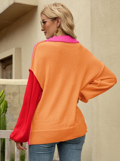 Block  Shoulder Sweater - Hey Love Boutique